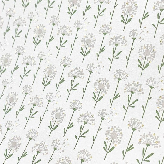 Petite Dandelions Floral Print Paper ~ Rossi Italy ~ Light Green Stems